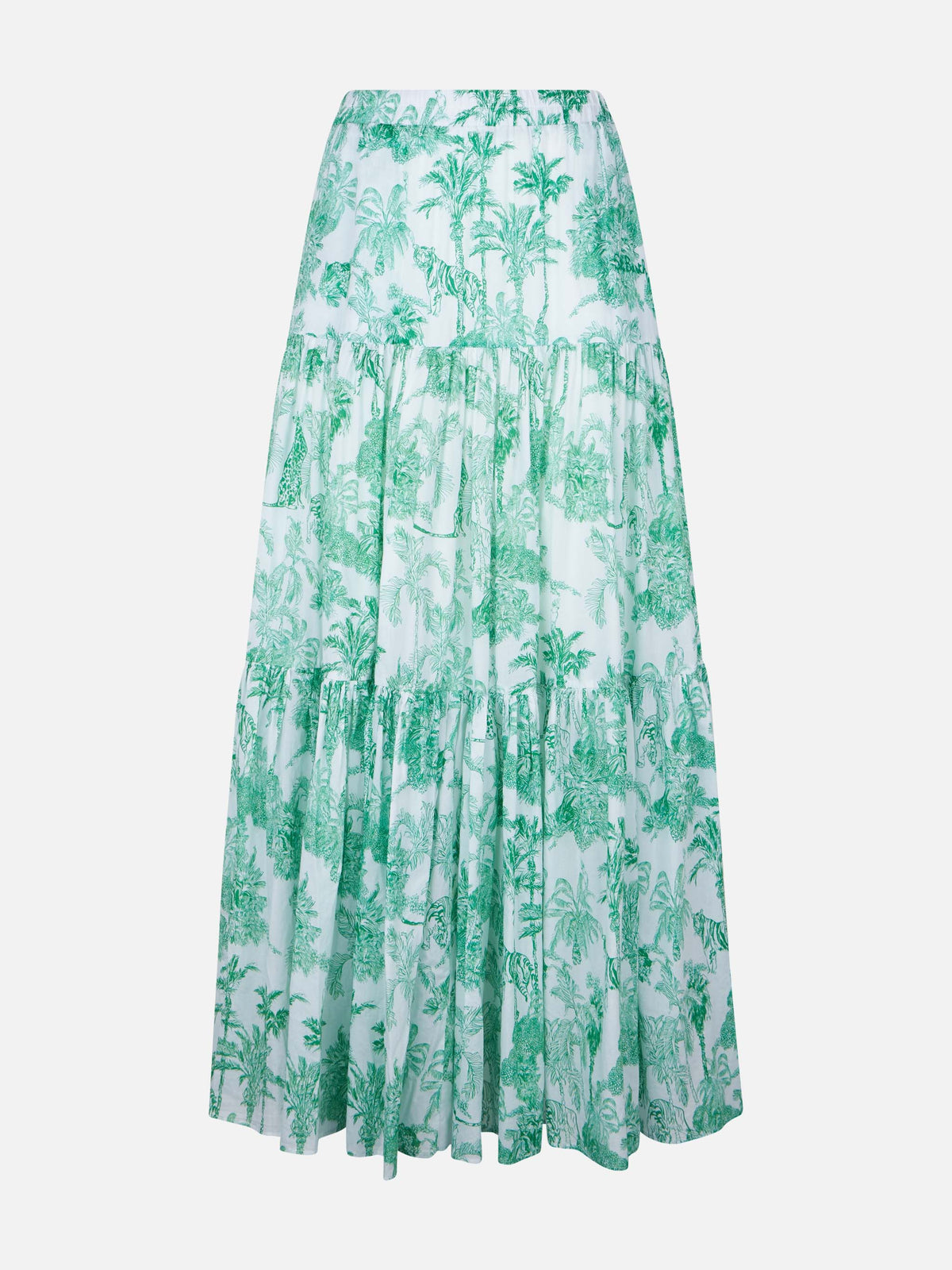 Green Rambla long skirt with jungle print