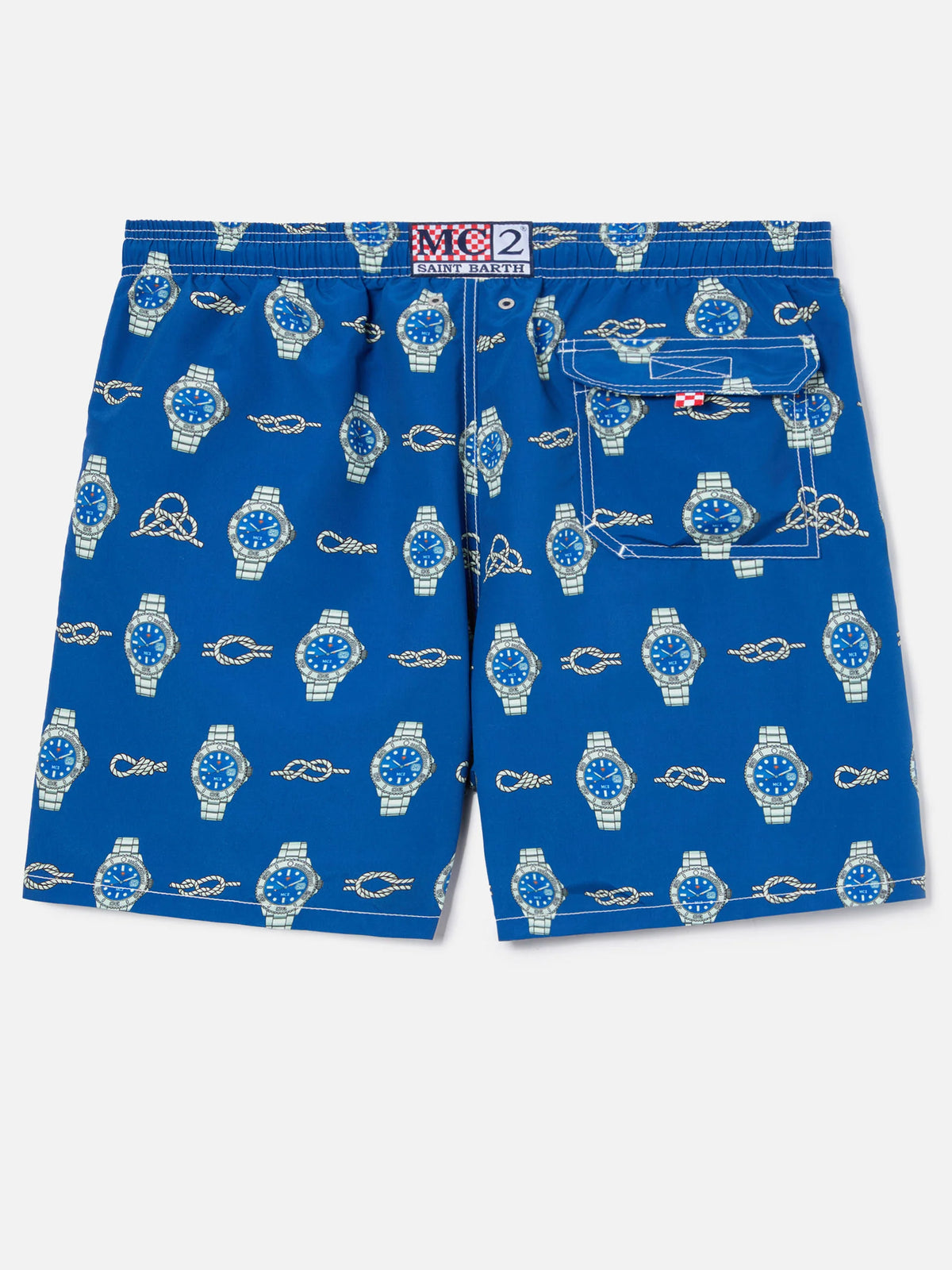 Gustavia swim shorts with watches and nautical knots print