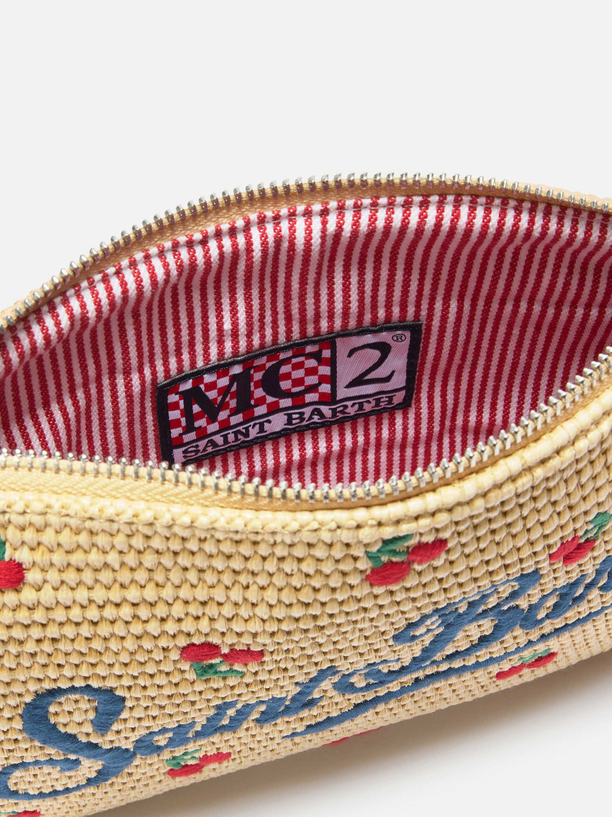 Parisienne embroidered cherries pouch with removable strap