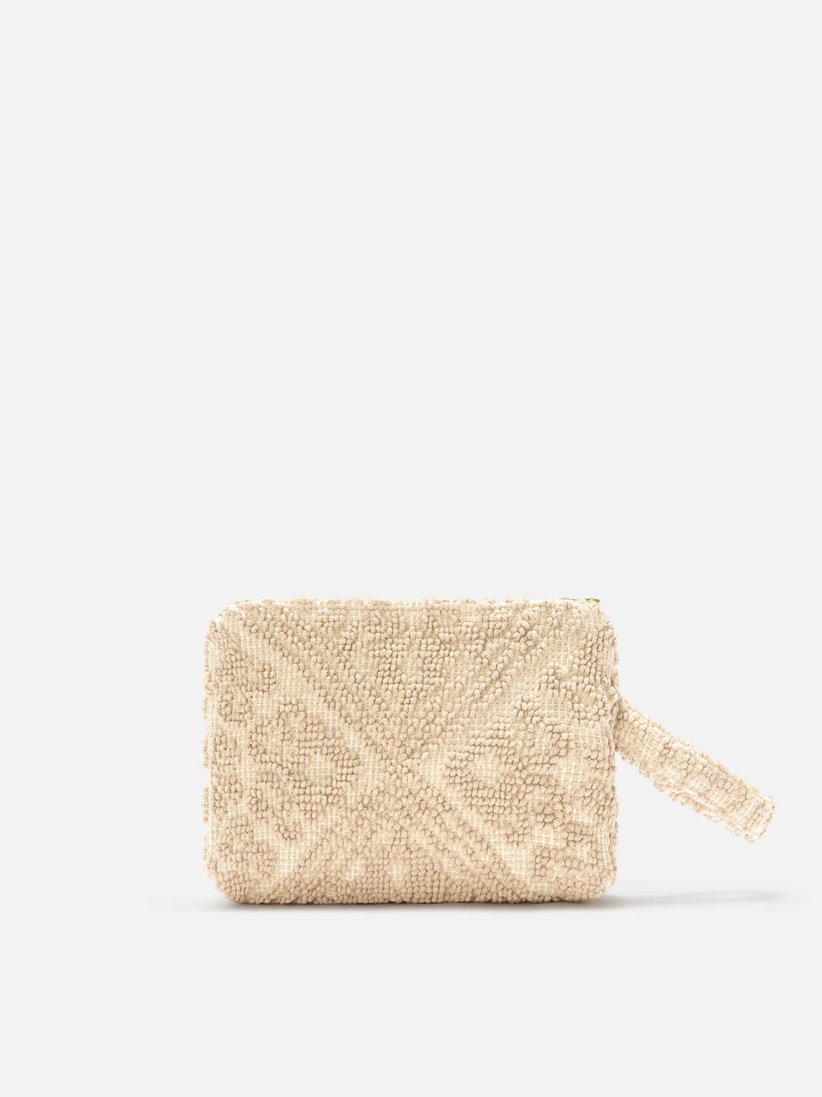 Aline beige cotton pouch with tufting embroidery