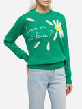 New Queen green brushed sweater with Love or not embroidery