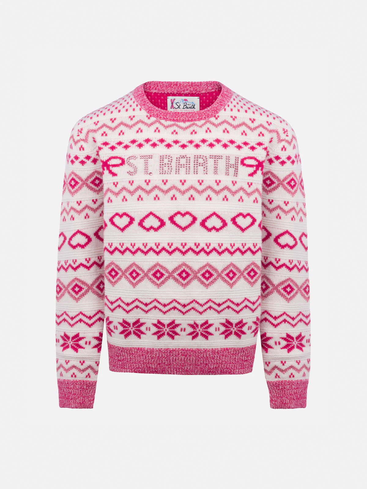 Girl fair-isle crewneck sweater Princess with St. Barth rhinestones logo