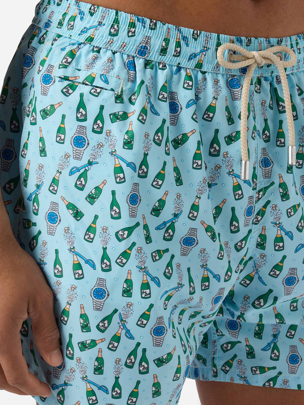 Light blue Lighting Micro swim shorts with watch sabrage print