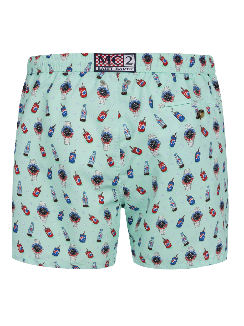 Lighting Micro Fantasy green watches and drinks print swim shorts