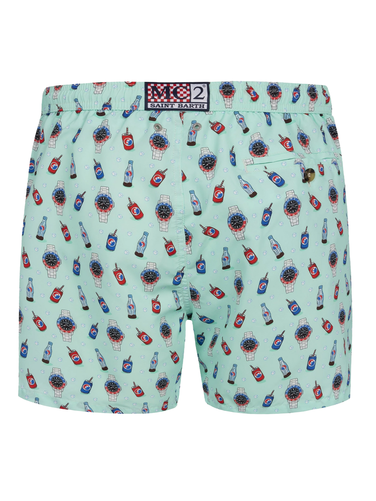 Lighting Micro Fantasy green watches and drinks print swim shorts