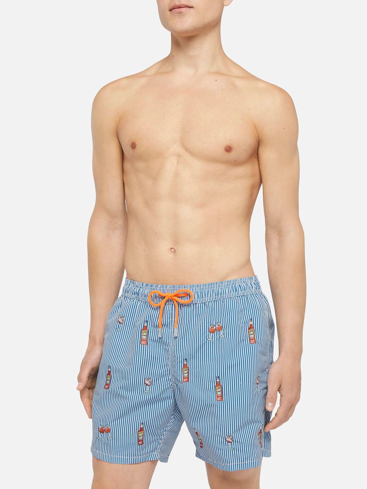 Mid-length striped Gustavia swim-shorts with Aperol Spritz embroidery | APEROL SPECIAL EDITION