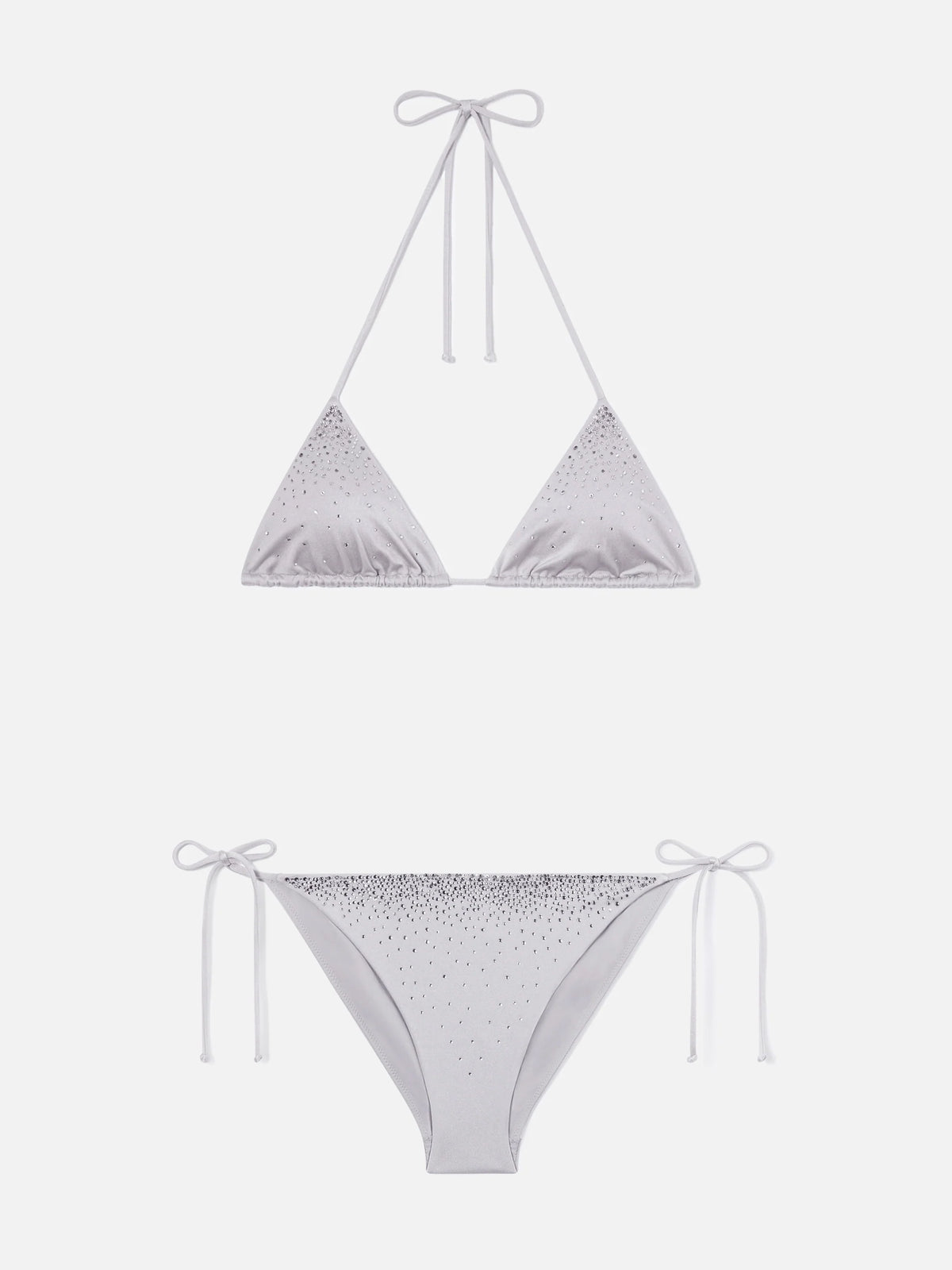 Annabelle Virgo silver glossy finish bikini with rhinestone details