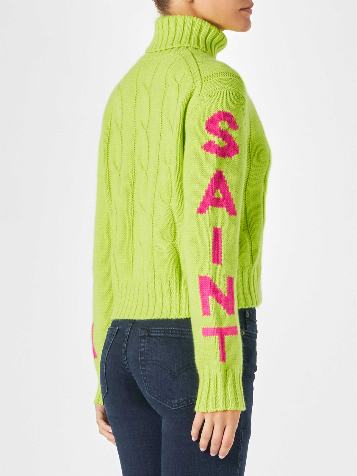 Adler fluo yellow cable-knit turtleneck sweater