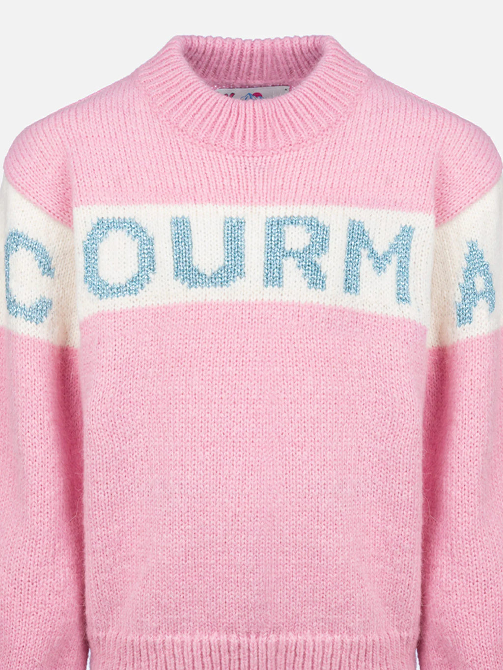 Girl pink crewneck sweater Danya with Courma lurex logo