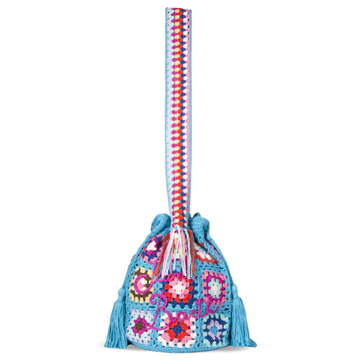 Crochet Bucket multicolor embroidered crochet bucket bag