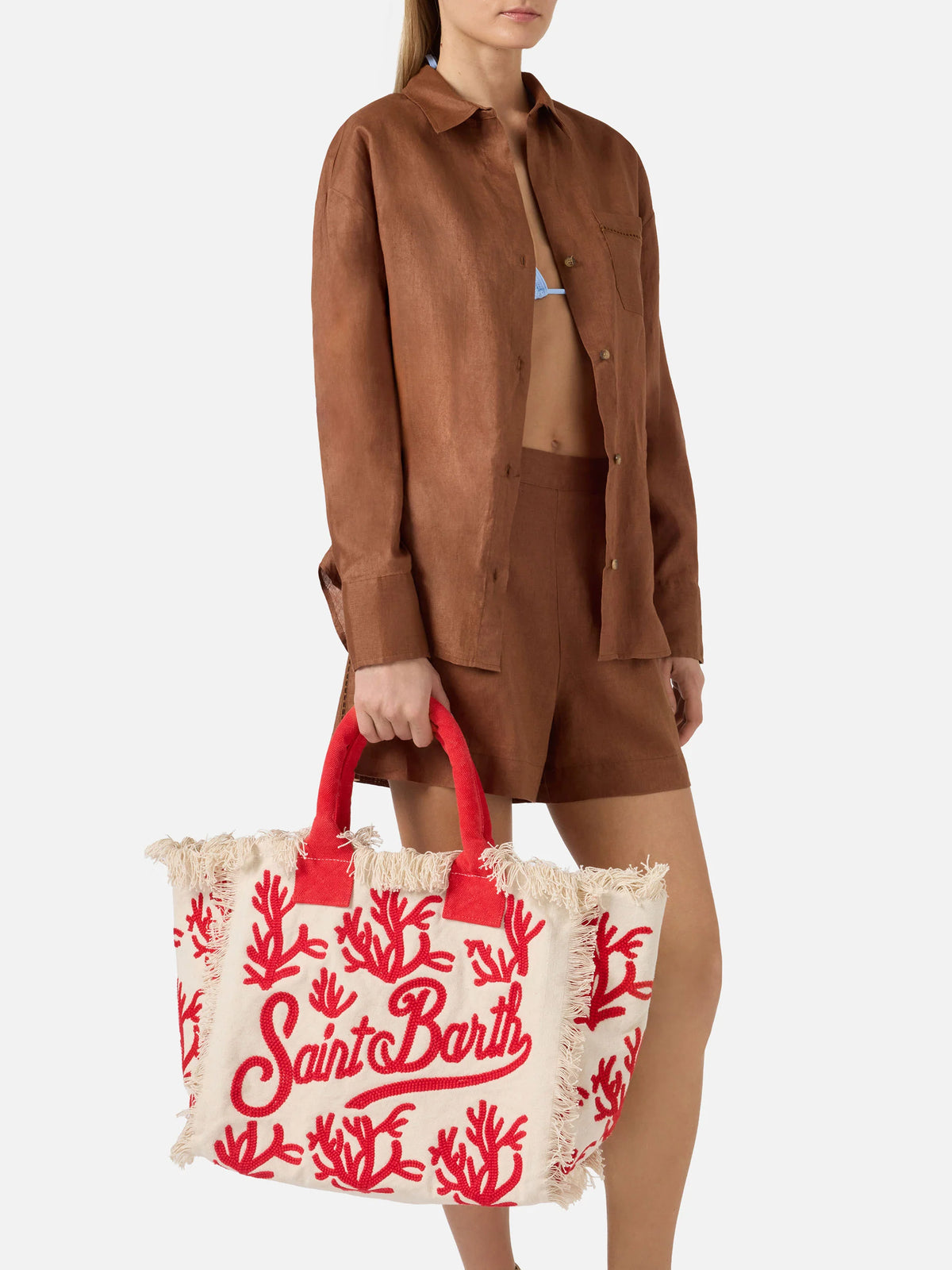 Canvas Vanity regular bag with coral tufting embroidery