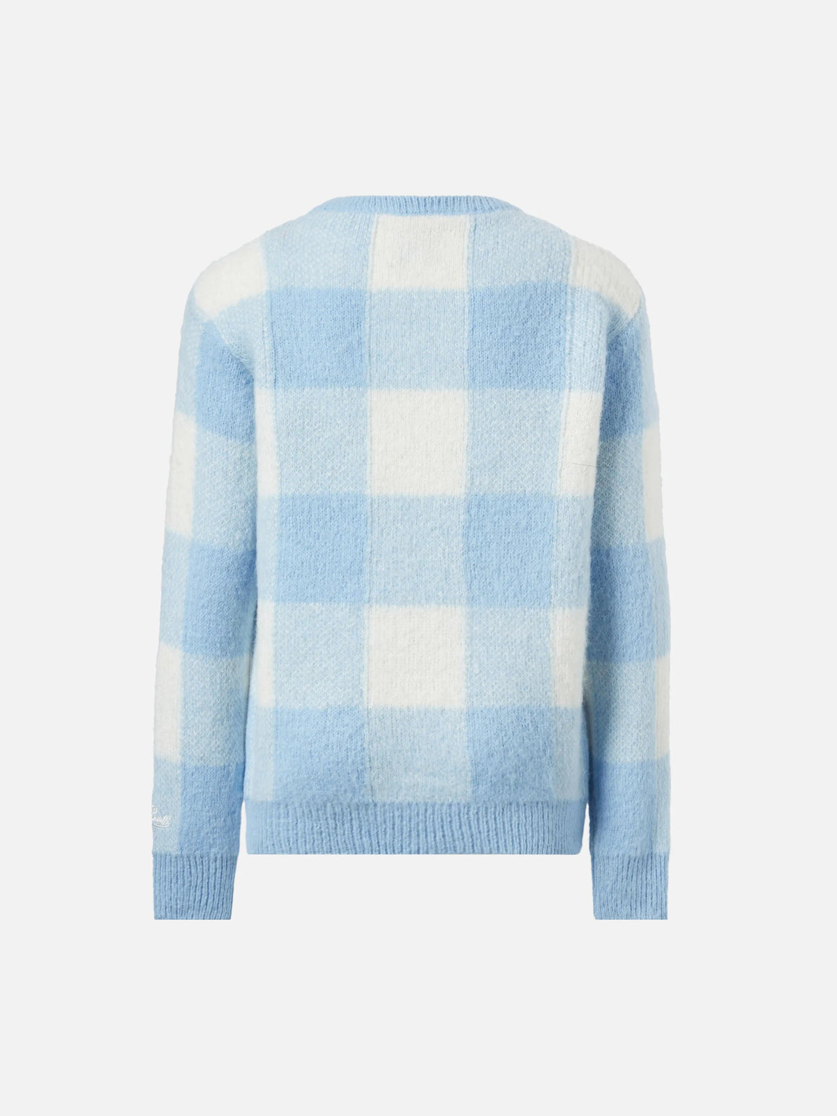 Crewneck sweater with check jacquard and Uff… che noi embroidery