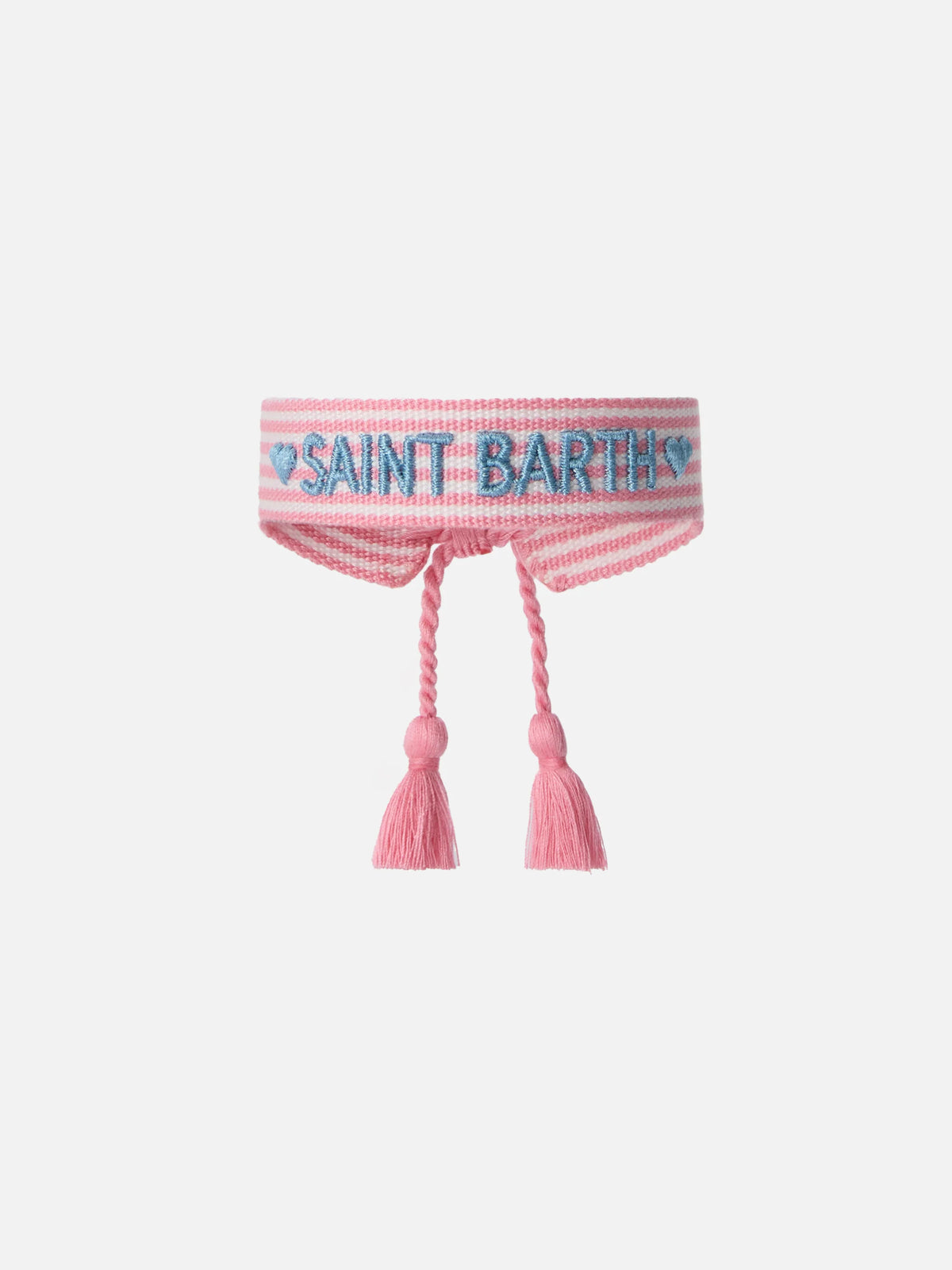 Fabric bracelet with pink stripes and embroidery