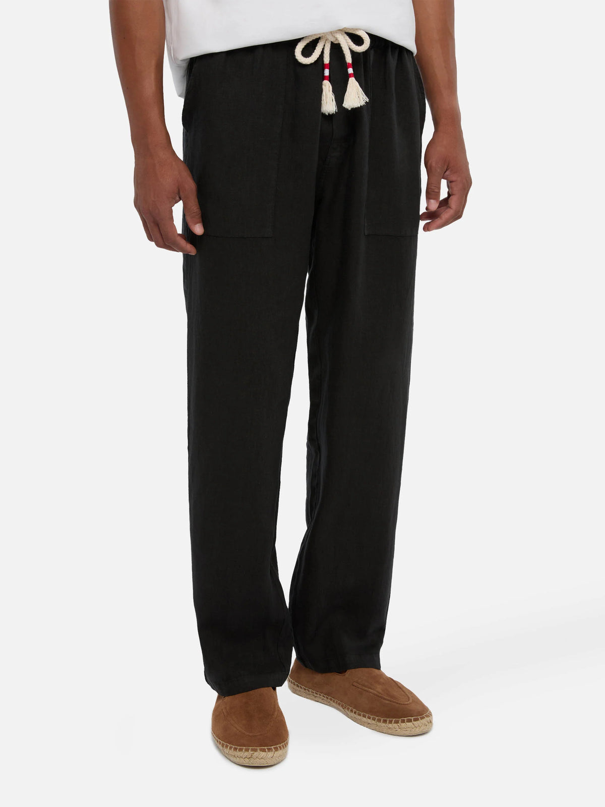 Black linen buttonless polo shirt Fraser