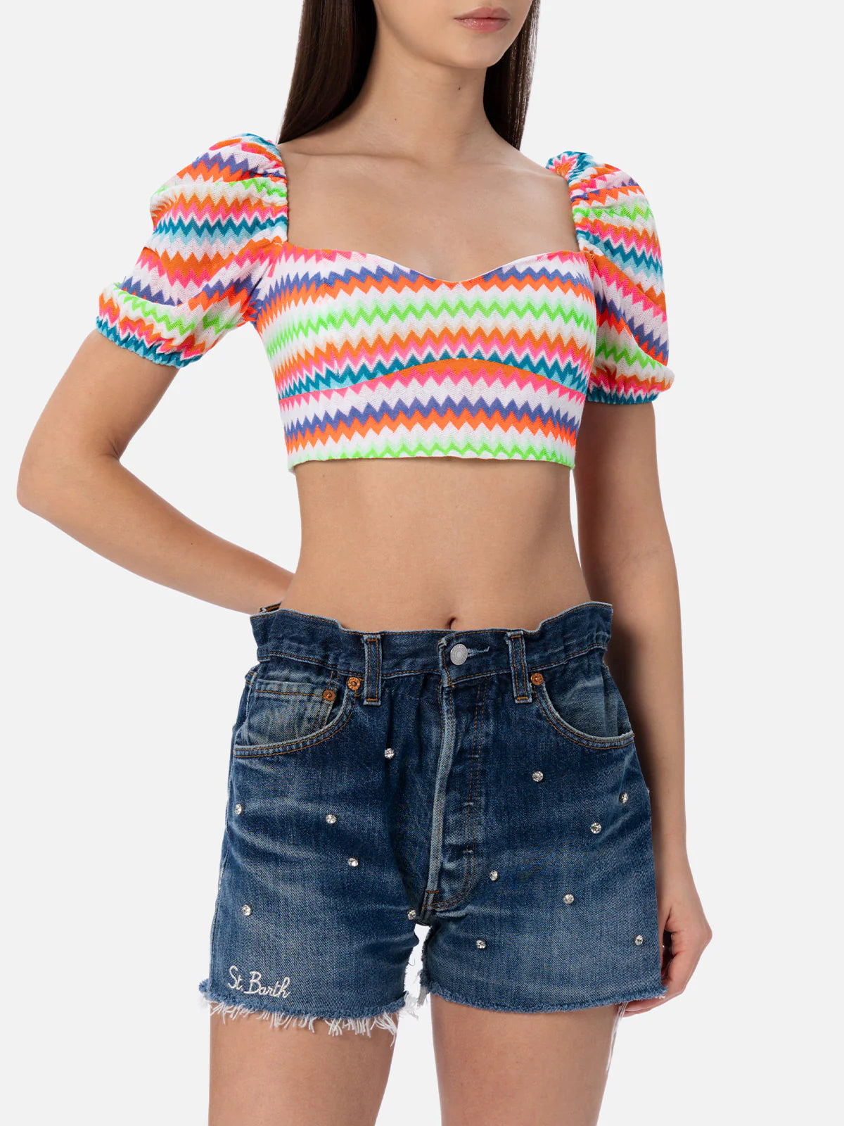 Delia fluo chevron raschel crop top
