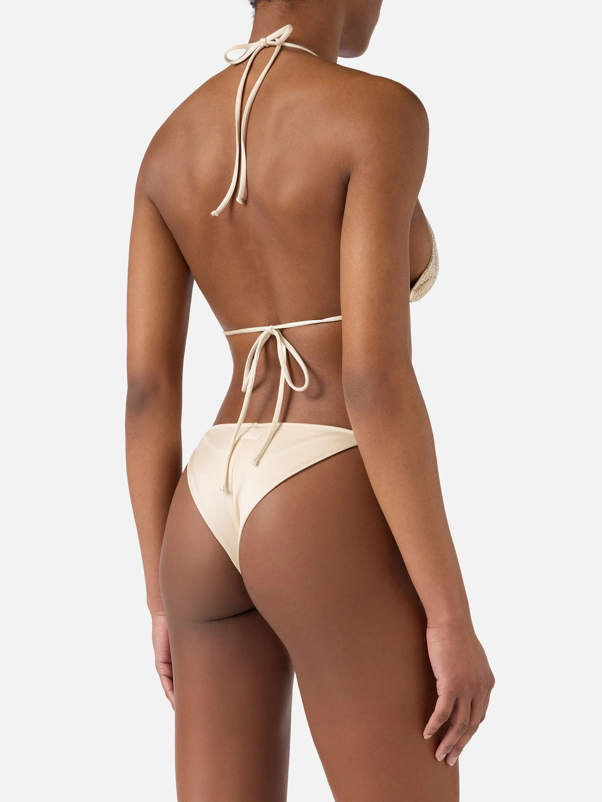 Bikini Maleah triangle in gold glossy-finish fabric with rhinestone embellishments