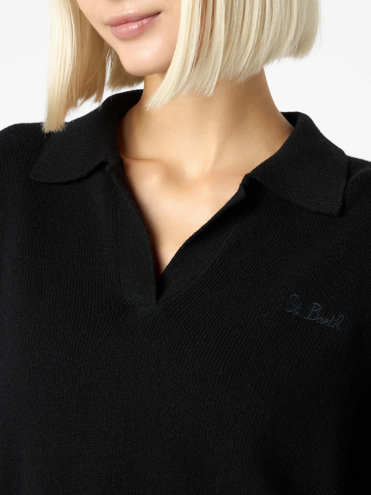 Eze black cashmere blend sweater with polo collar