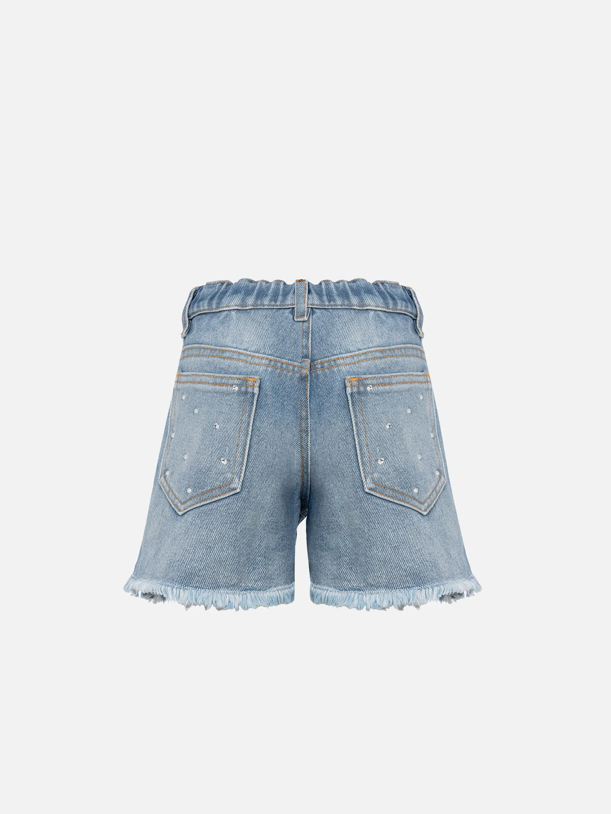 Kiko Jr white denim shorts with rhinestone embellishments