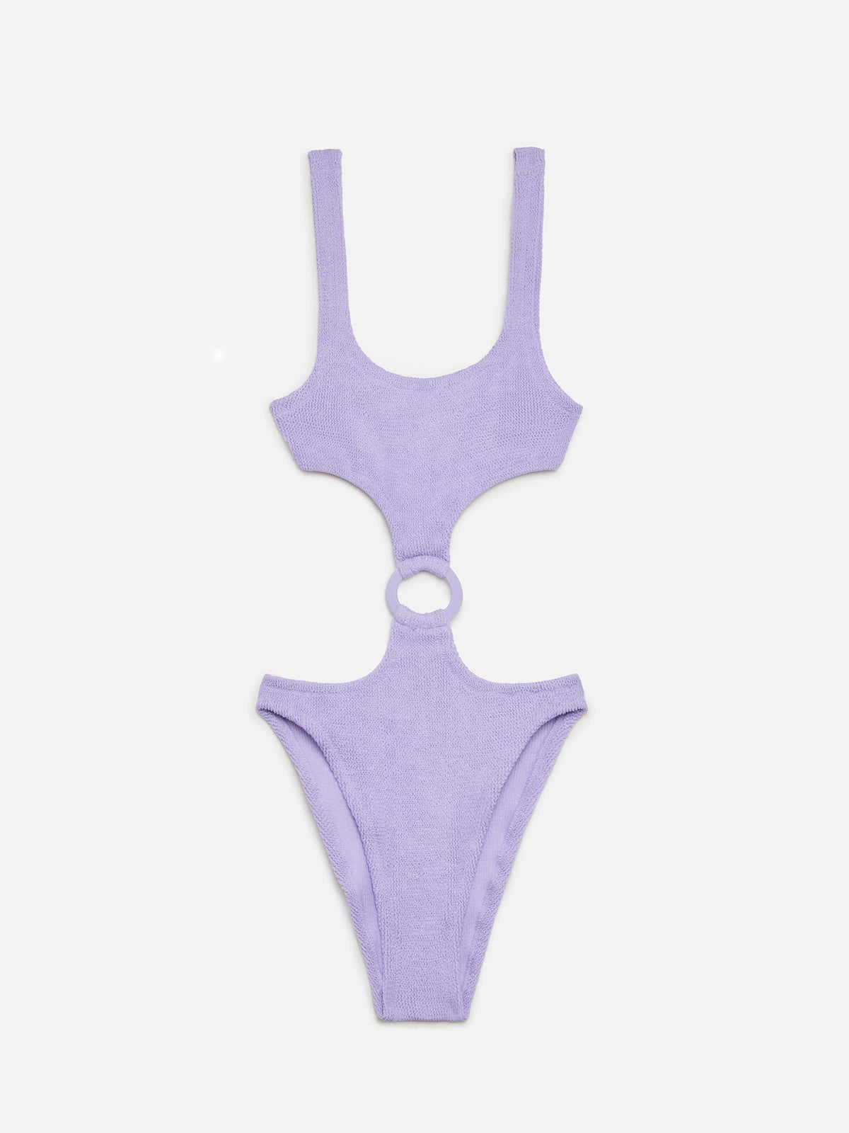 Laurel crinkle lurex lilac cut-out one-piece swimsuit