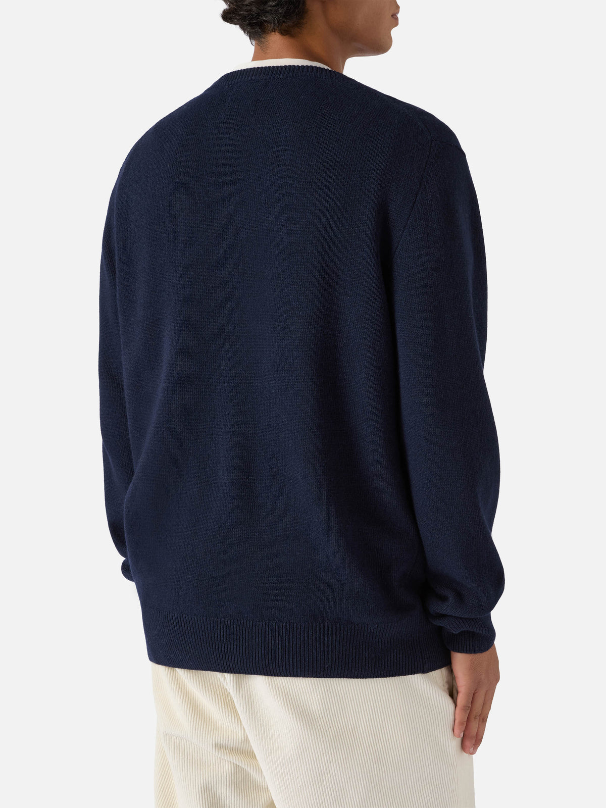 Blue crewneck Heron with Vacanze di Natale logo jacquard | VACANZE DI NATALE SPECIAL EDITION