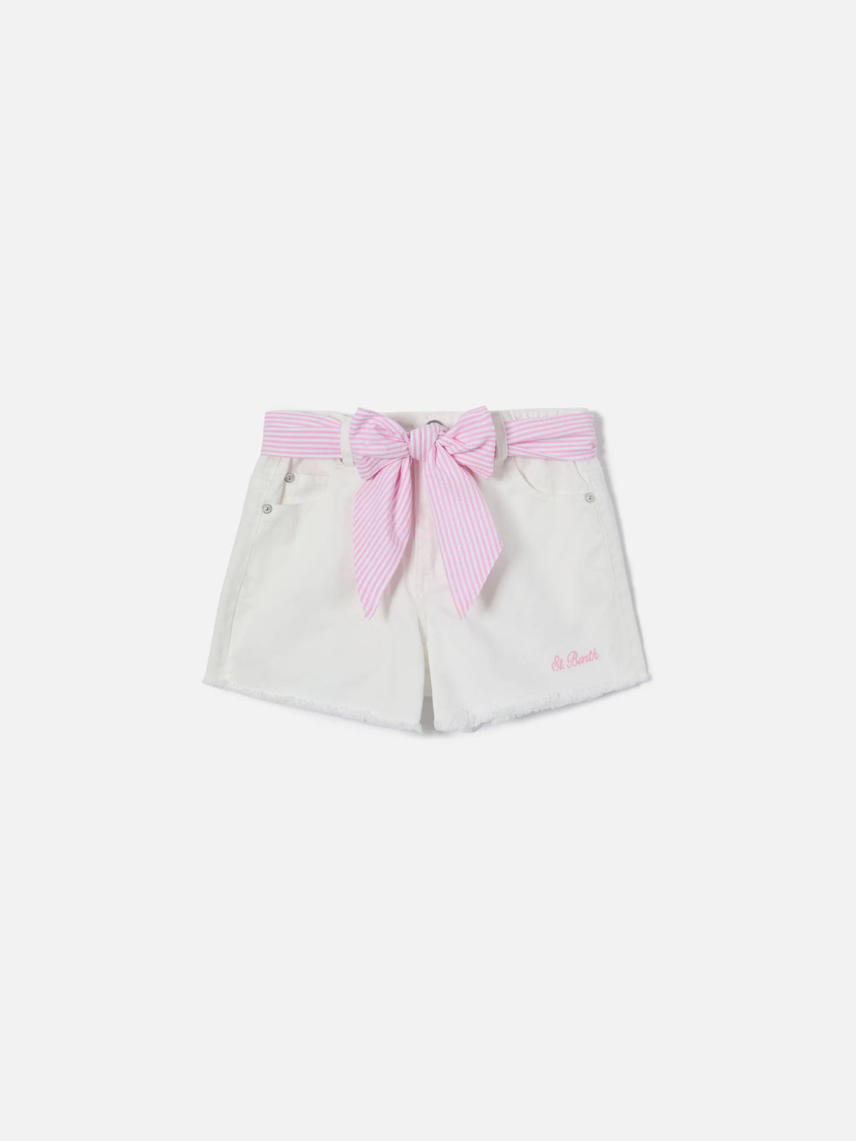 Kiko Jr cotton denim shorts with seersucker details