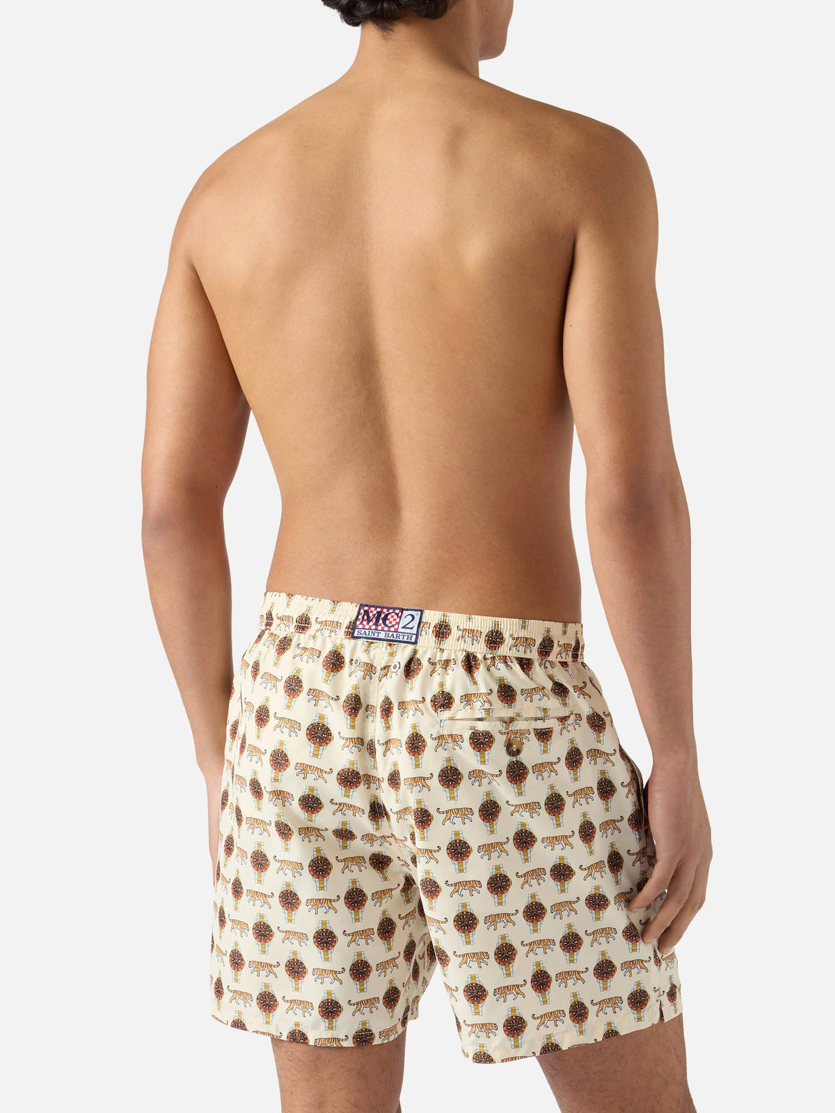 Beige Lighting Micro swim shorts with wild watch print