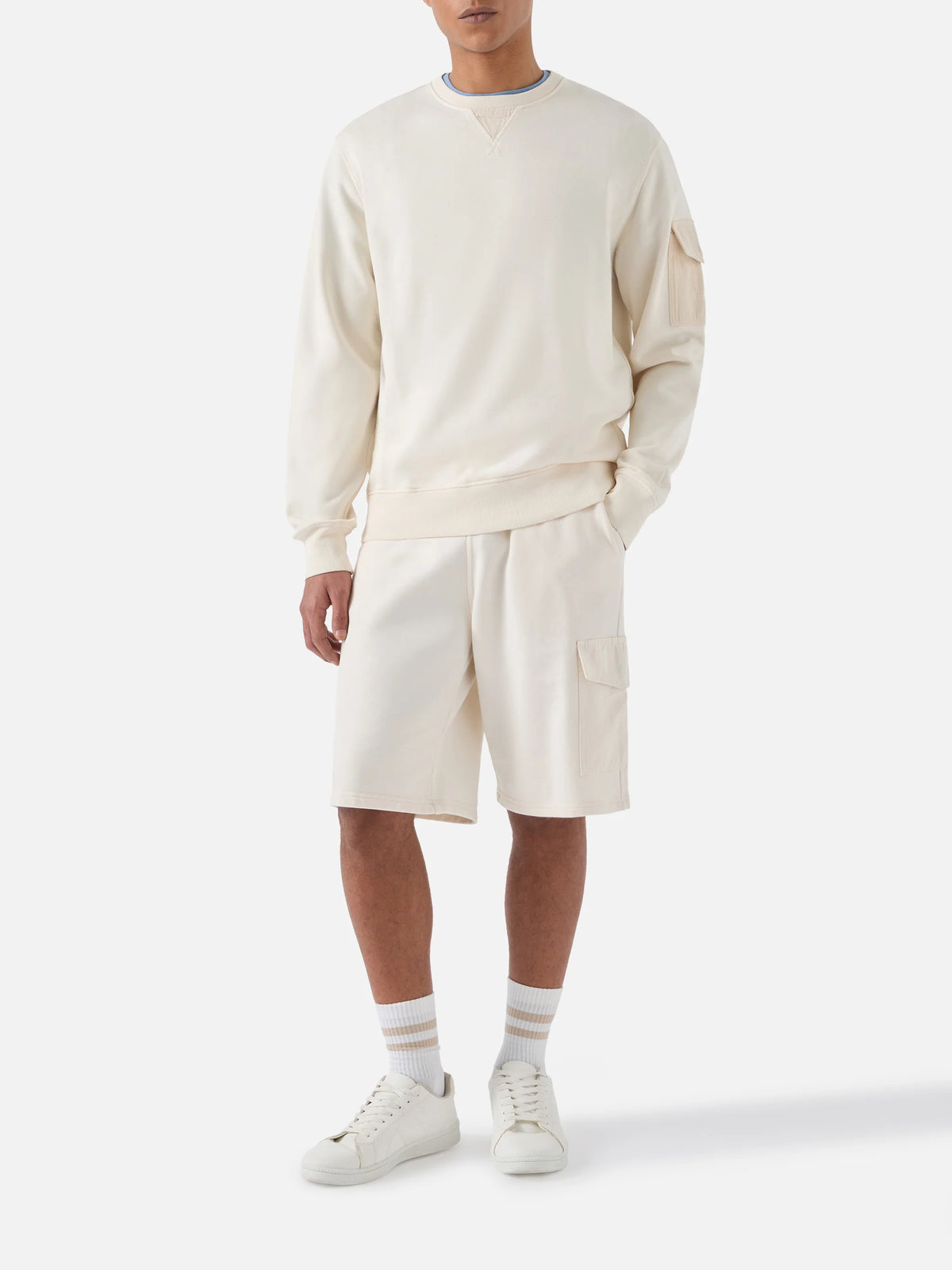 Cream Chester fleece sweatshirt with sleeve pocket