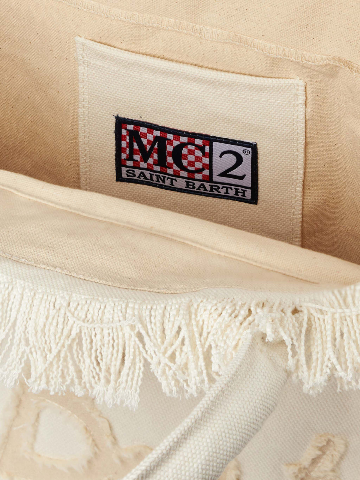 Beige cotton canvas Vanity tote bag with St. Barth patch logo