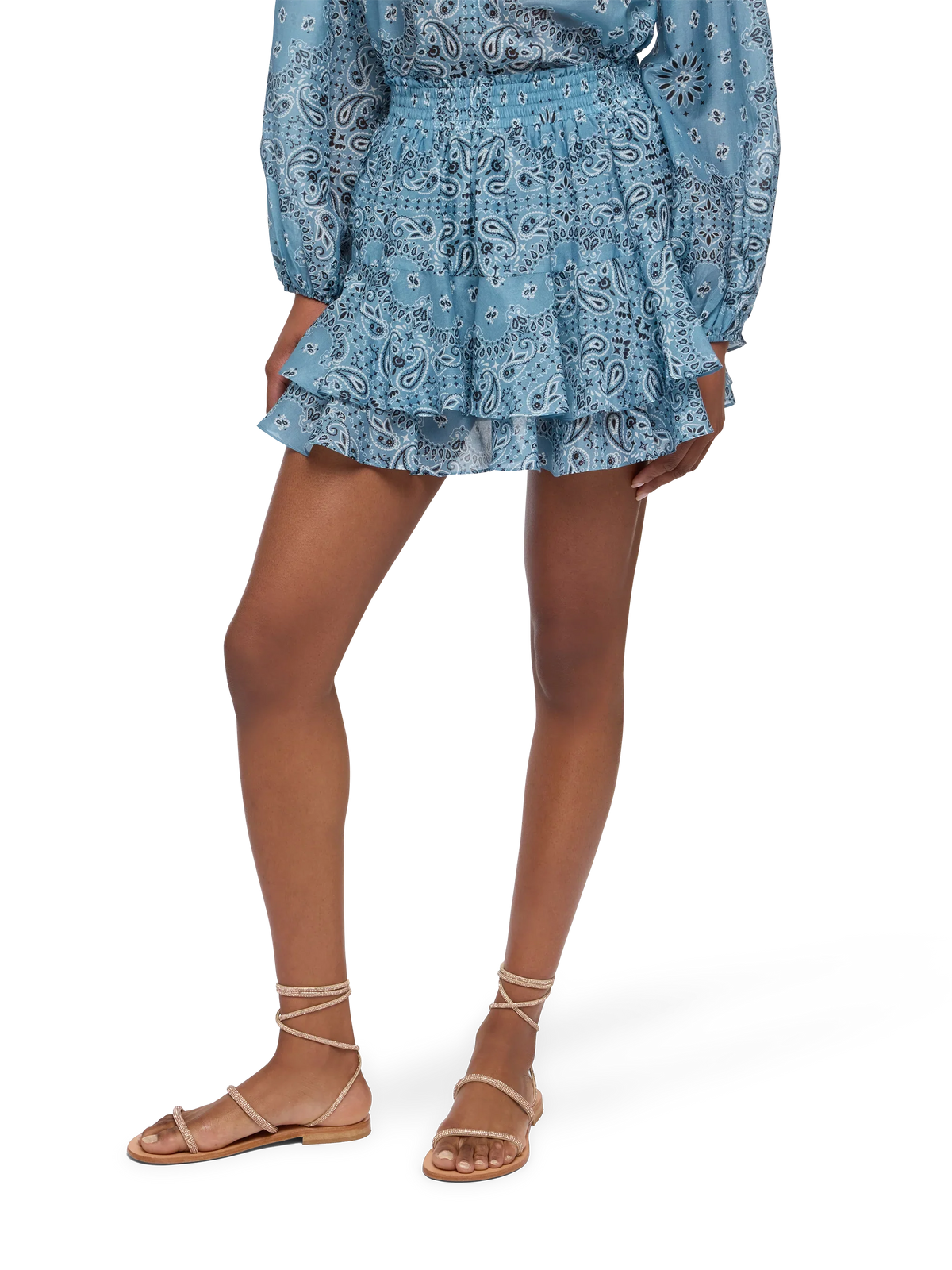 Eivissa ruffled mini skirt in silk voile with bandana print