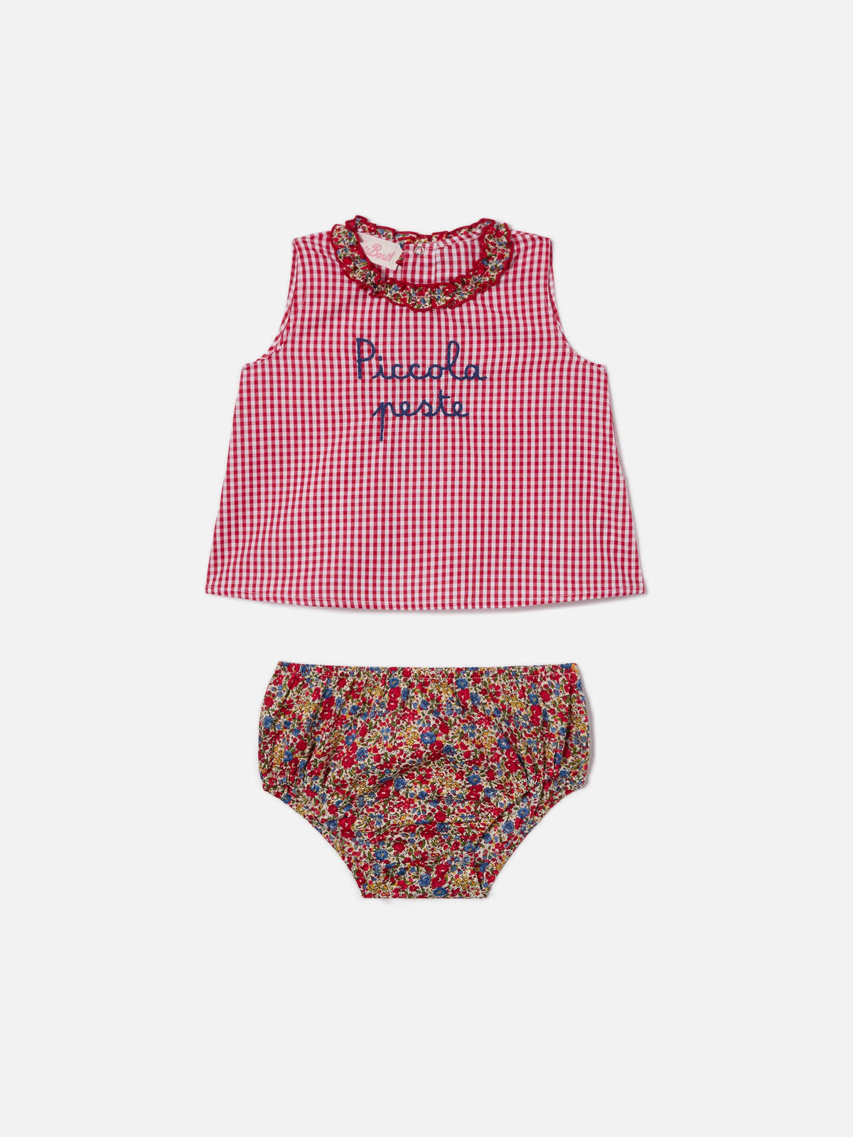 Abbie top and bloomer set with Piccola peste embroidery | Made with Liberty Fabric