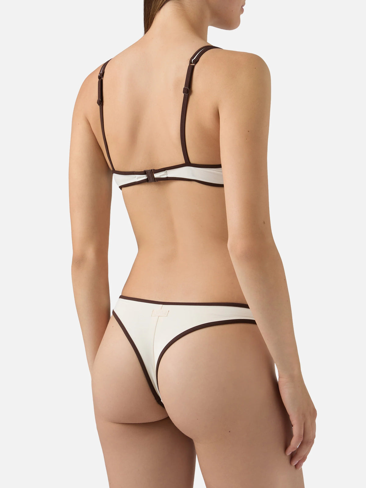 Amira String Naomi String cream and brown contrast trim bikini