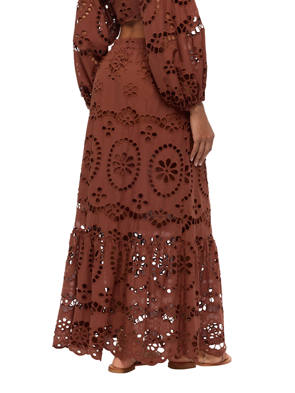 Jenny camel brown cotton Sangallo skirt