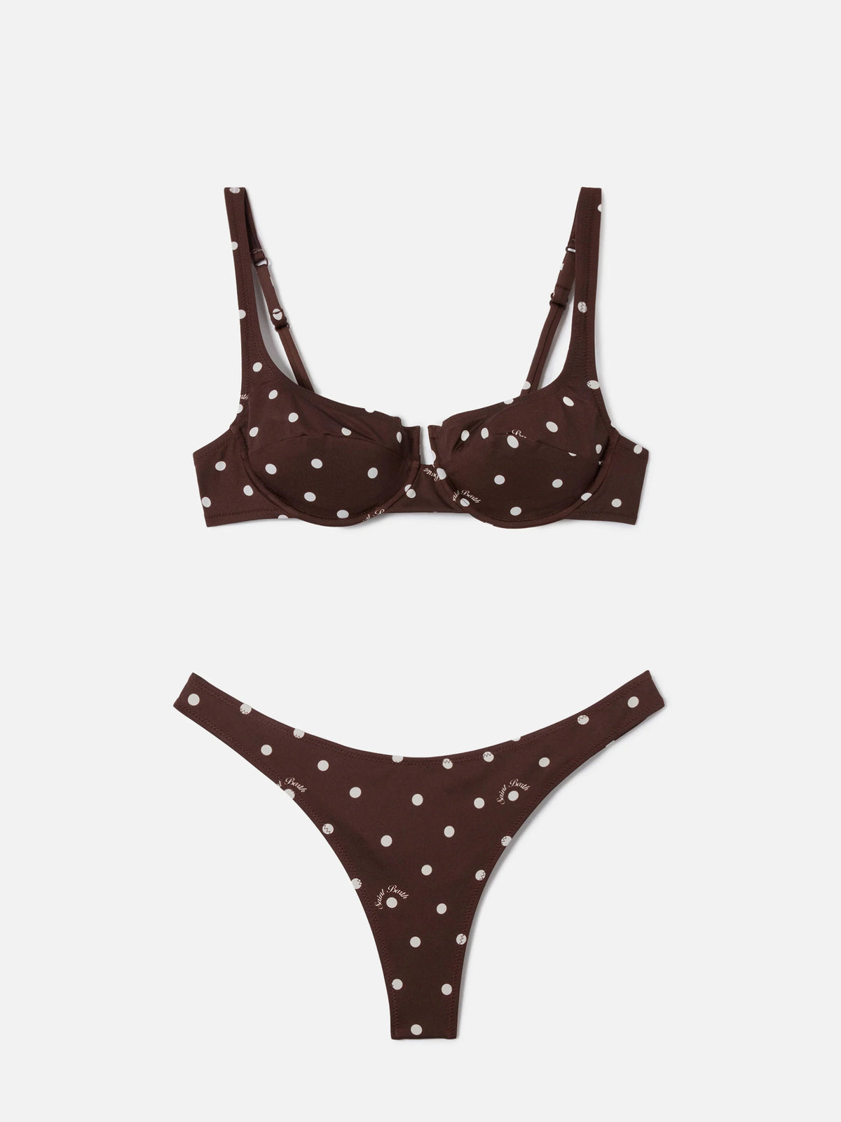 Amira Naomi brown white polka dot bikini