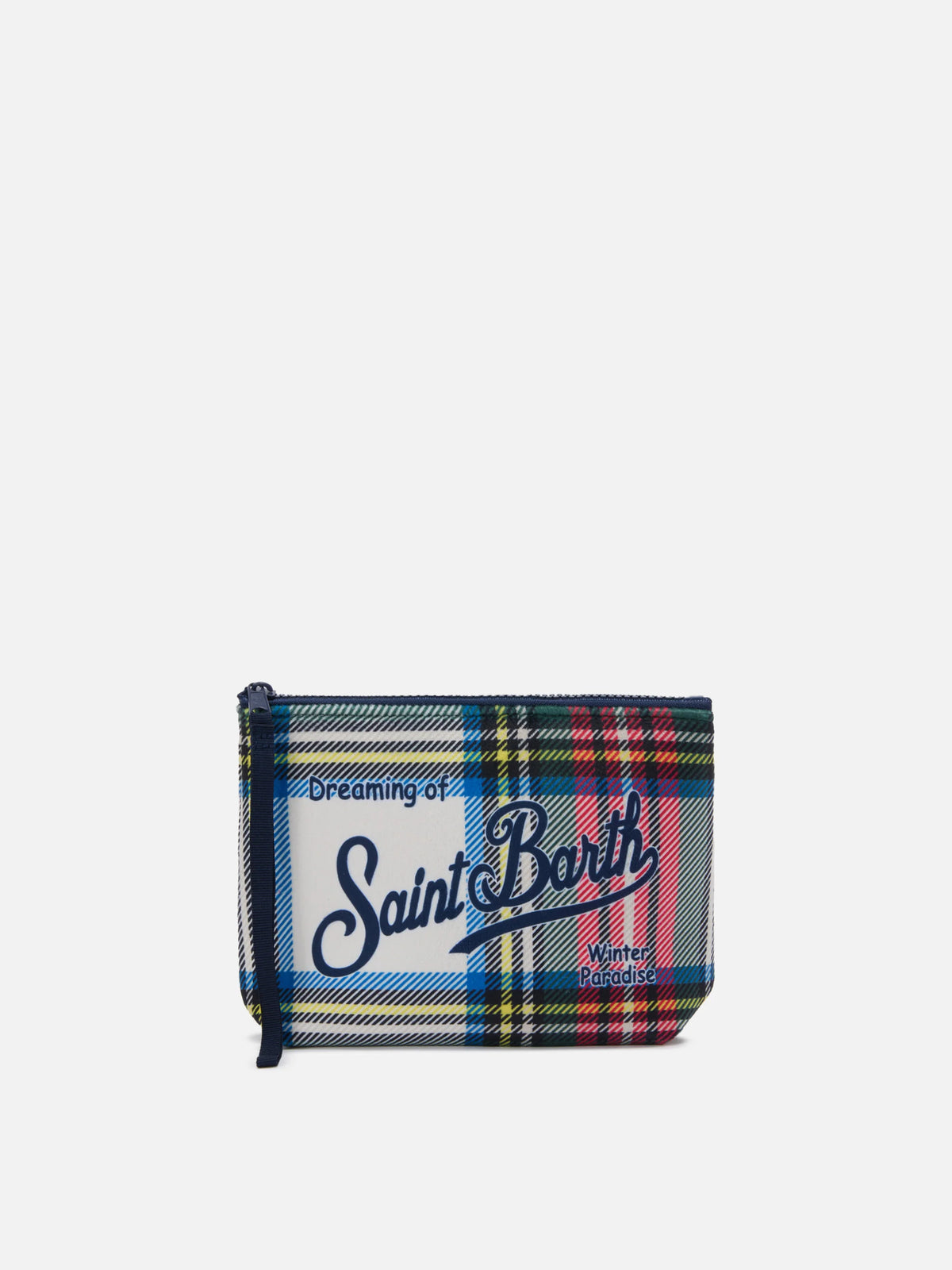 Aline Pouch in wool-effect fabric with white tartan print