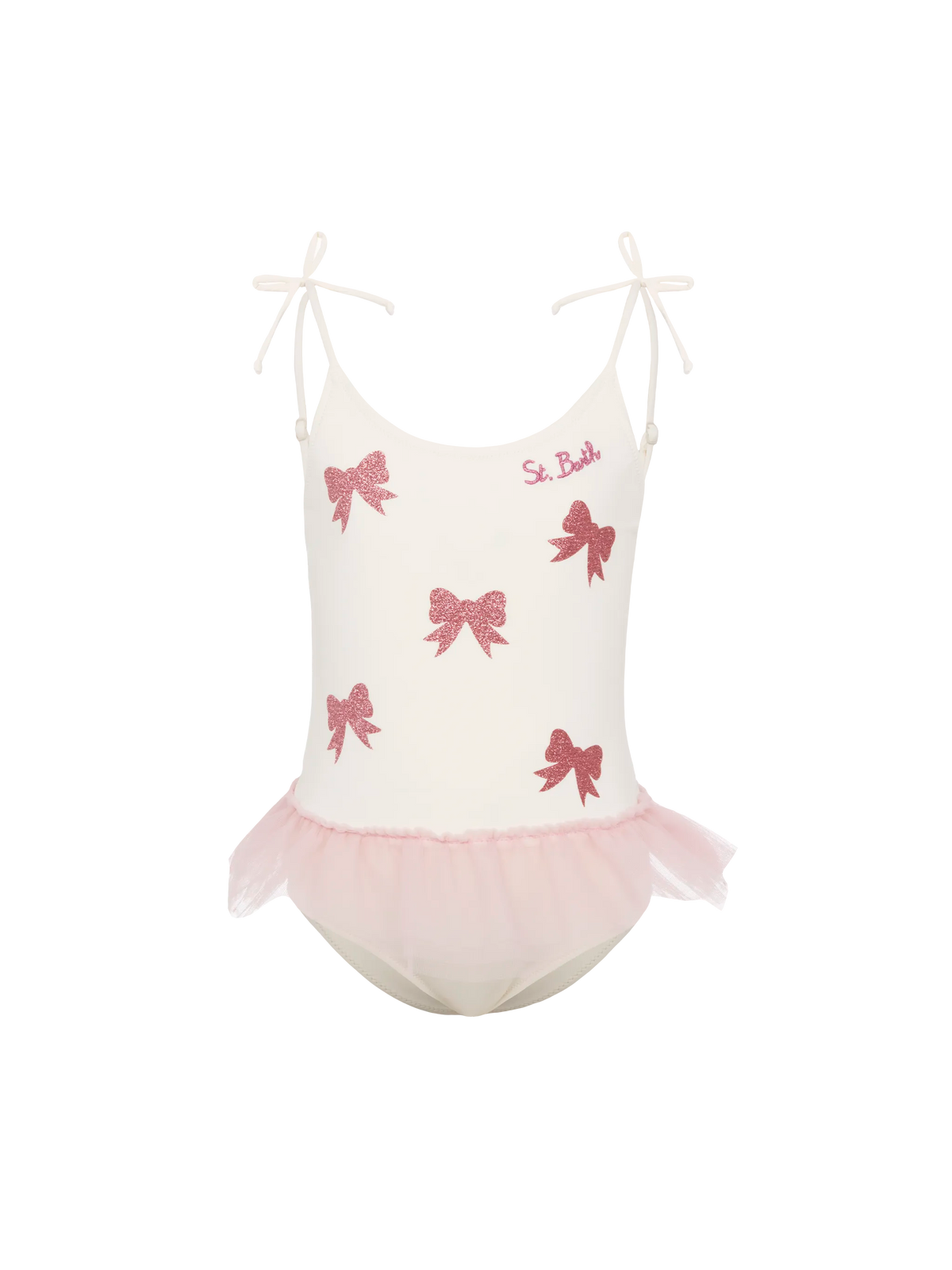 Dancer one-piece swimsuit with tulle ruffle and glittered bows