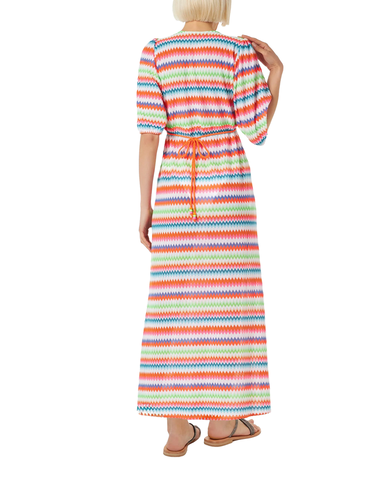 Chevron raschel knit long beach dress Bliss with striped pattern