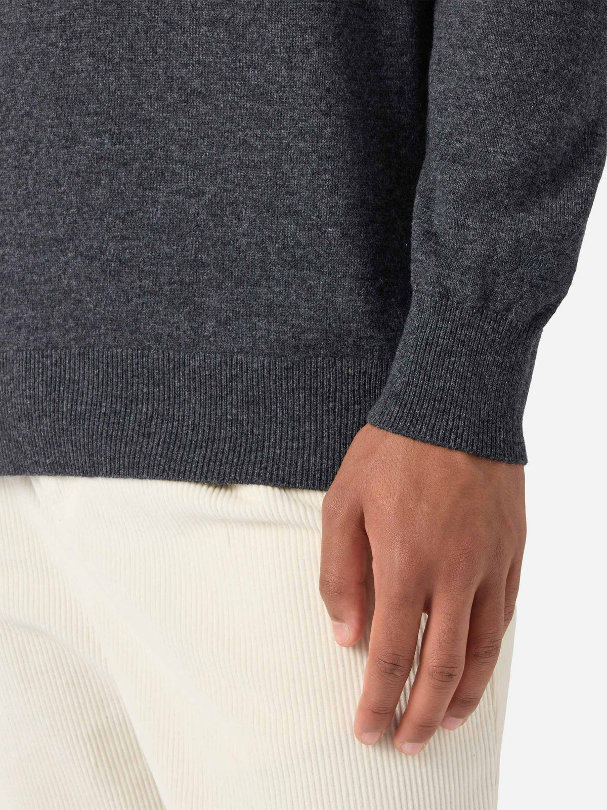 Half-zip sweater in anthracite merino wool and cashmere