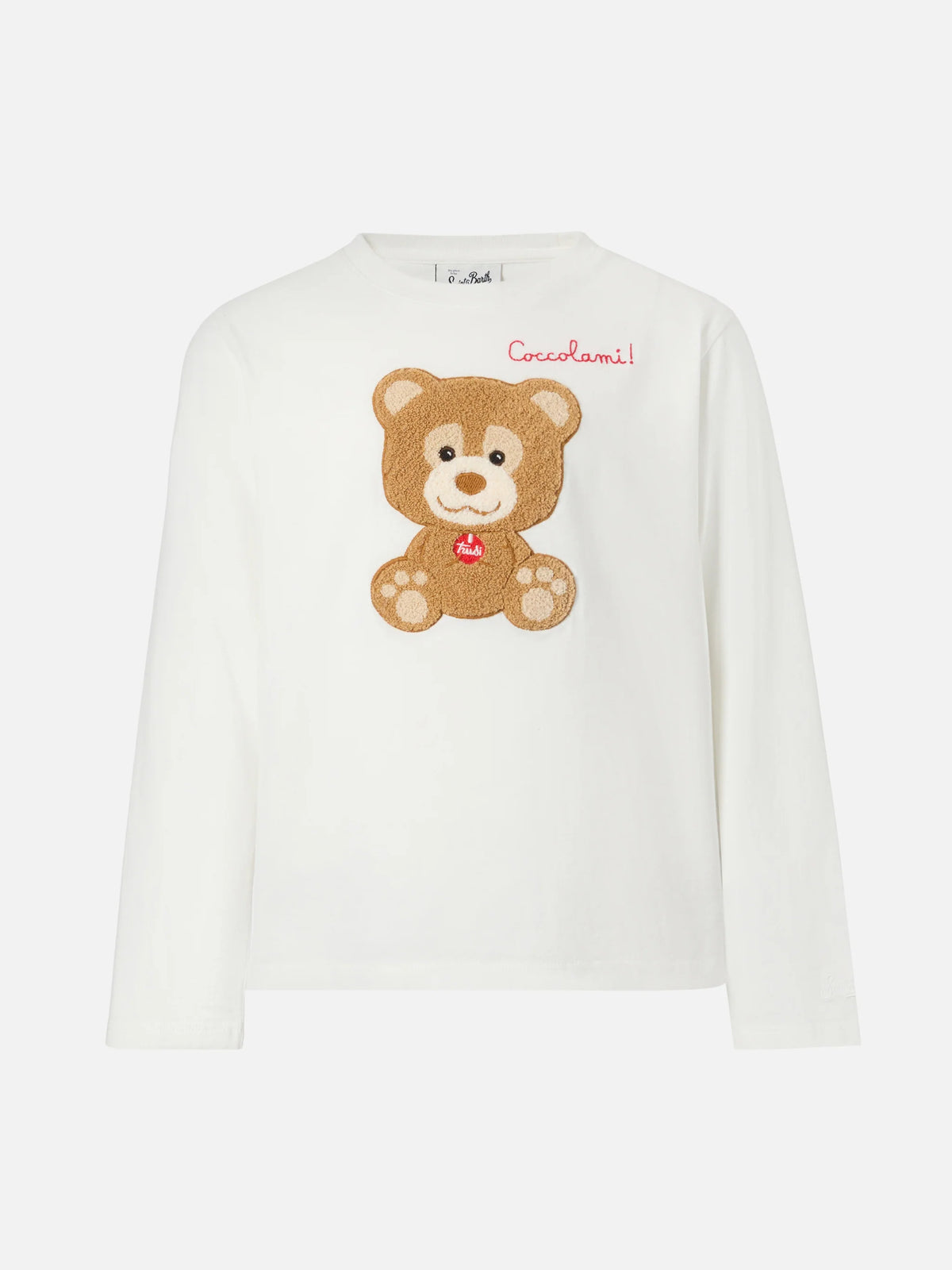 Kid crewneck blue sweatshirt with Coccole e nuvole embroidery | COCCOLEBIMBI SPECIAL EDITION
