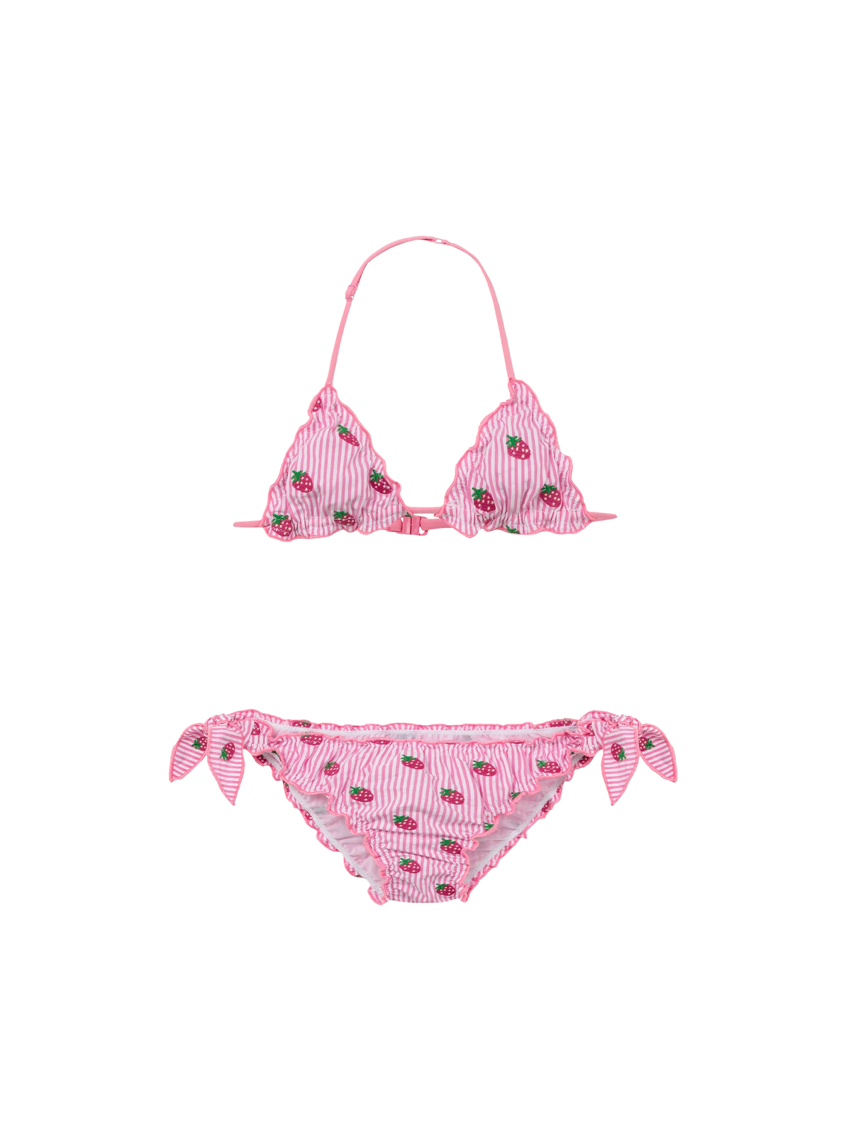 Cris classic seersucker triangle bikini with striped print and embroidery