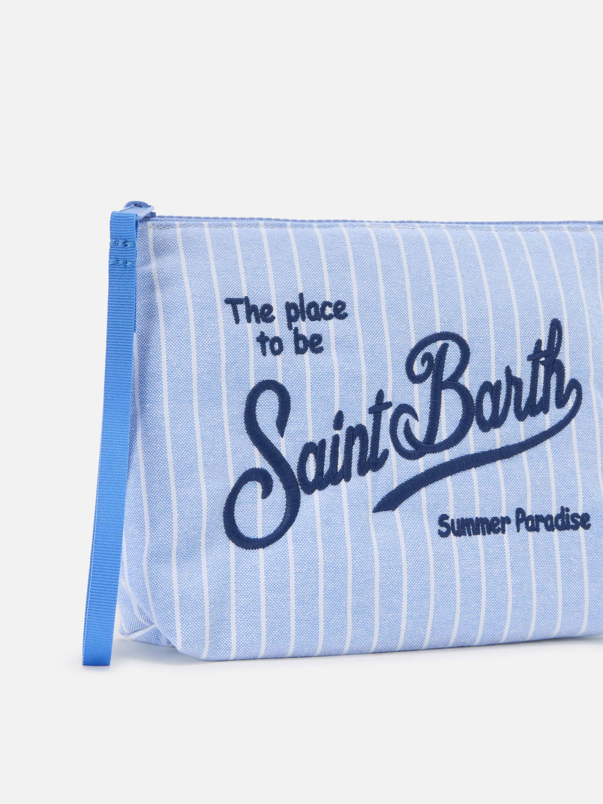 Aline blue striped cotton pouch