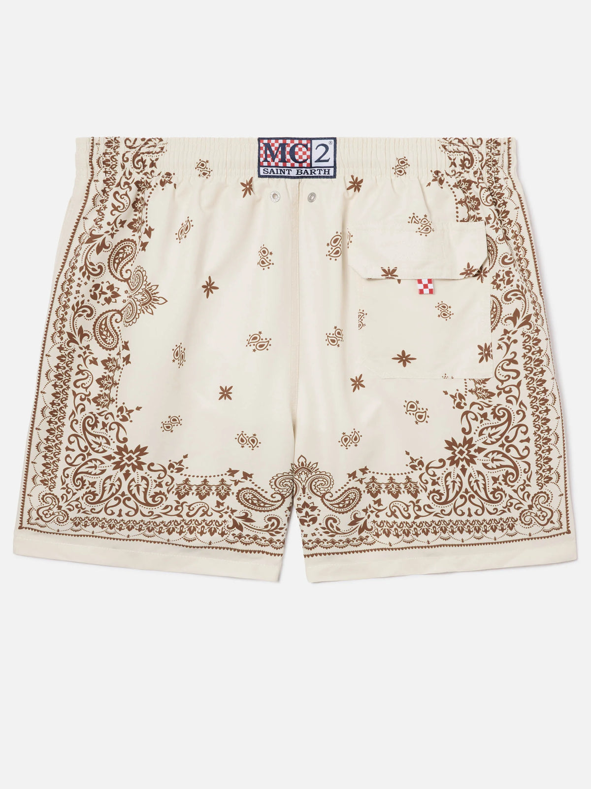 Gustavia beige swim shorts with bandana print