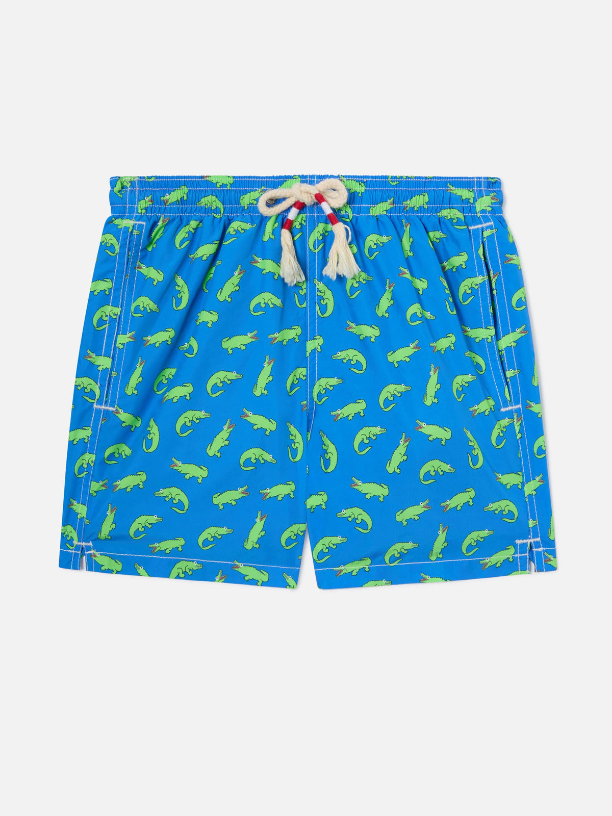 Boy bluette swim shorts with green alligator print